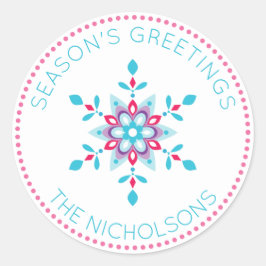 Pegatina Redonda Festividad personalizada de copos de nieve