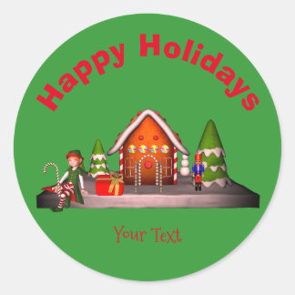 Pegatina Redonda Festividad personalizada de la casa de Navidades G