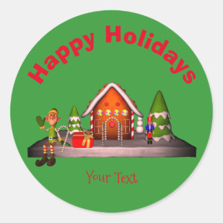 Pegatina Redonda Festividad personalizada de la casa de Navidades G