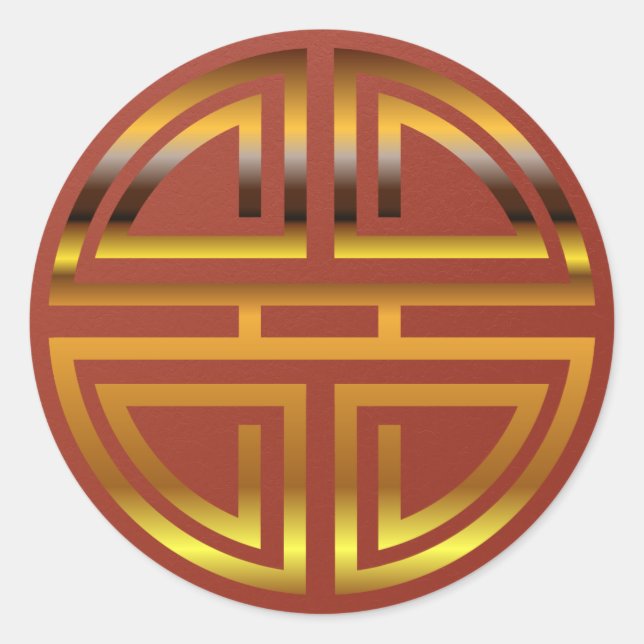 Pegatina Redonda Festividad Red Faux Gold Longevity Party Favorece (Anverso)