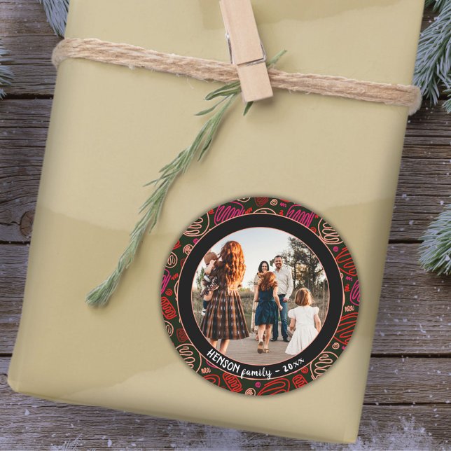 Pegatina Redonda Festividad Red One line Navidades de arte Familia  (Subido por el creador)