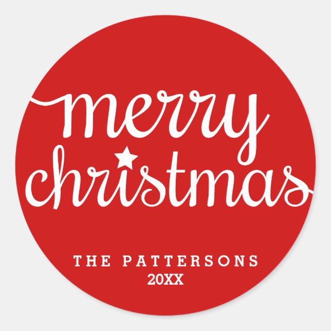 Pegatina Redonda Festividad Red Round Merry Christmas Sticker (Anverso)