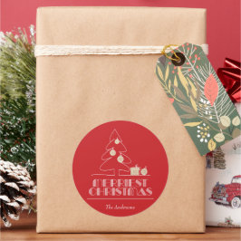 Pegatina Redonda Festividad roja del árbol navideño