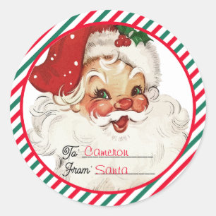 Pegatina Redonda Festividad Stripe Red Green De Santa Gift