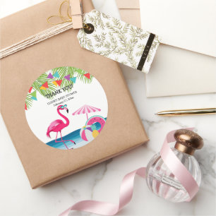 Pegatina Redonda Festividad veraniega playa Flamingo rosa Baby Show