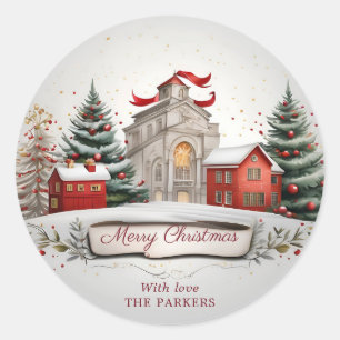 Pegatina Redonda Festividad vintage Feliz Navidad Decoración