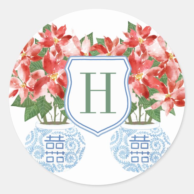 Pegatina Redonda Festividades de los Navidades Monogramas de la Poi (Anverso)