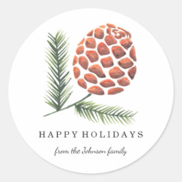 Pegatina Redonda Festividades de navidades | Árbol de cono de pino 