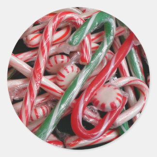 Pegatina Redonda Festividades de Navidades de caña y menta