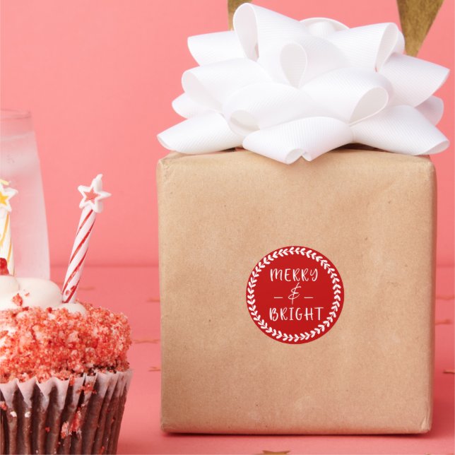 Pegatina Redonda Festividades en blanco y rojo brillante (Fiesta)