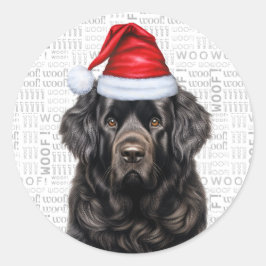 Pegatina Redonda Festividades en Terranova Woof Word Art Navidades