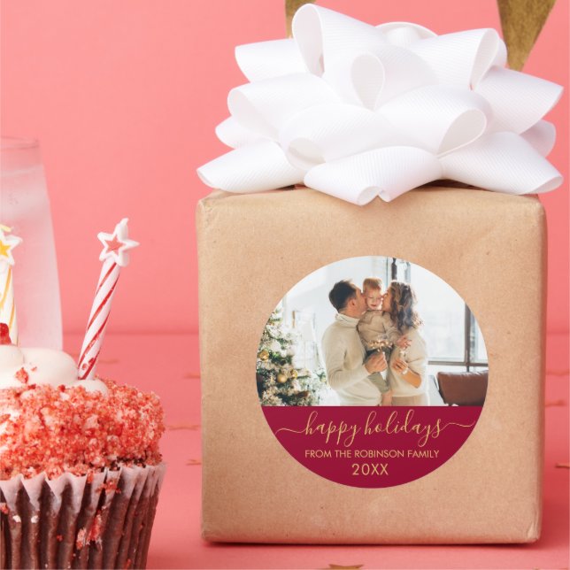 Pegatina Redonda Festividades felices de la familia de guiones de o (Fiesta)