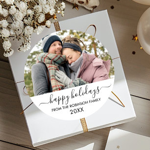 Pegatina Redonda Festividades felices de la pareja de guiones blanc