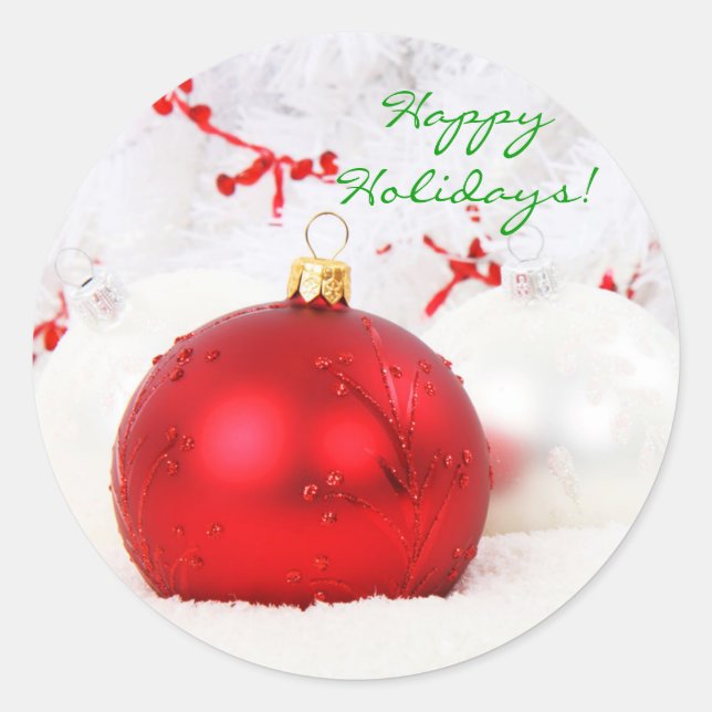 Pegatina Redonda Festividades Felices De Los navidades Rojo Y Blanc (Anverso)