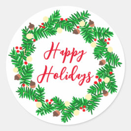 Pegatina Redonda Festividades Felices de Wreath