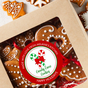 Pegatina Redonda Festividades hechas con amor Candy Cane Navidades 