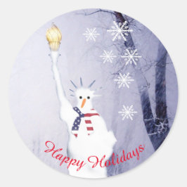 Pegatina Redonda Festividades navideñas de los snowman estadouniden