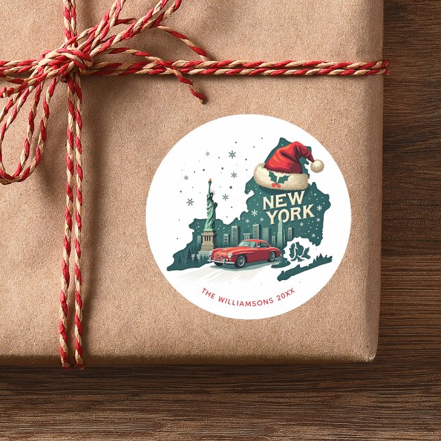 Pegatina Redonda Festividades Personalizadas Del Estado De Nueva Yo (Personalize with Family Name and year, or add other text, or delete.  See Collection for other items)