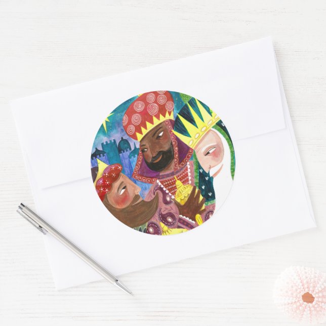 Pegatina Redonda Festividades religiosas de tres hombres sabios (Sobre)