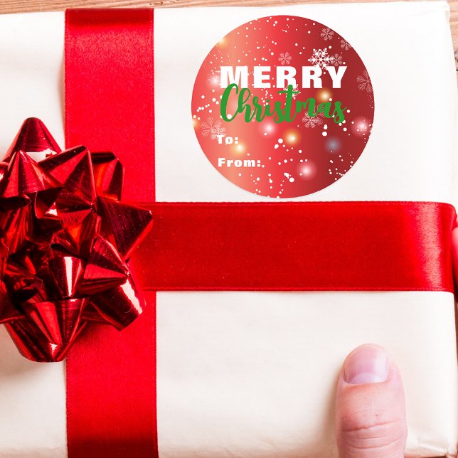 Pegatina Redonda Festividades rojas Bokeh Snowflake Feliz Navidad (Subido por el creador)