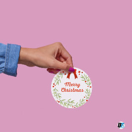 Pegatina Redonda Festividades verdes y rojas Feliz Navidad