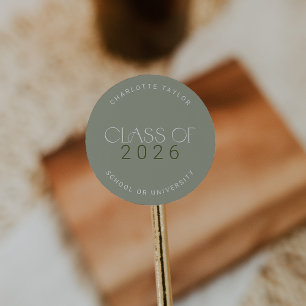 Pegatina Redonda Fete moderno Clase Verde de Graduación 2025
