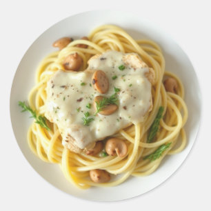 Pegatina Redonda Fettuccini Alfredo Comida divertida