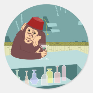 Pegatina Redonda Fez Monkey Martini Bar