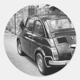 Pegatina Redonda FIAT 500 coche en blanco y negro