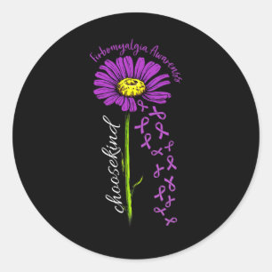 Pegatina Redonda Fibromialgia Conciencia Daisal Flor Cayendo Cinta