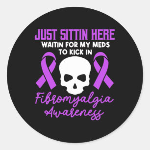 Pegatina Redonda Fibromialgia Conciencia Fibro Guerrero Púrpura Cin