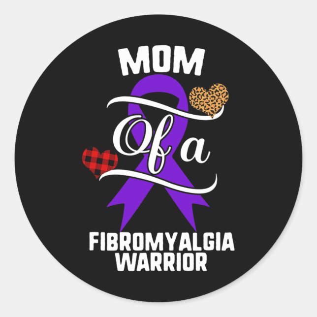 Pegatina Redonda Fibromialgia Conciencia Leopard Buffalo Plaid Fami (Anverso)