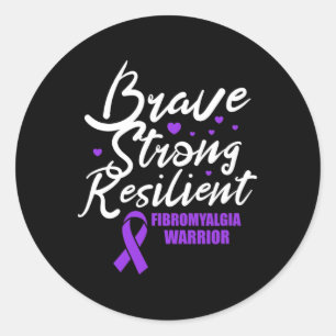 Pegatina Redonda Fibromialgia Guerrero valiente fuerte y resistente