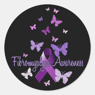 Pegatina Redonda Fibromialgia Sensibilización (lazo y mariposas)