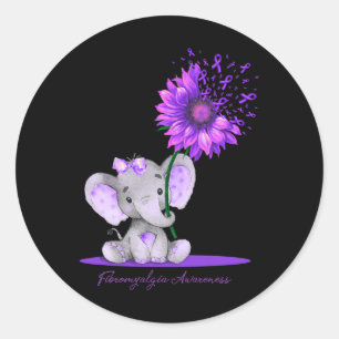 Pegatina Redonda FIBROMYALGIA SENSIBILIZACIÓN Cute Elephant Sunflow
