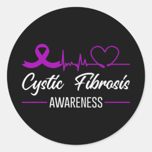 Pegatina Redonda Fibrosis quística Conciencia Heartbeat Amor Púrpur