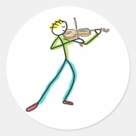 Pegatina Redonda Fiddle Playing Stickman