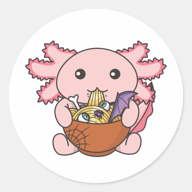 Pegatina Redonda Fideos Japoneses Noodles Halloween Axolotl Ramen (Anverso)