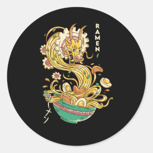 Pegatina Redonda Fideos japoneses ra Dragon Soup Otaku Foodie