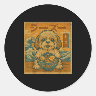 Pegatina Redonda Fideos Japoneses Ramen Kawaii Divertidos Shih Tzu