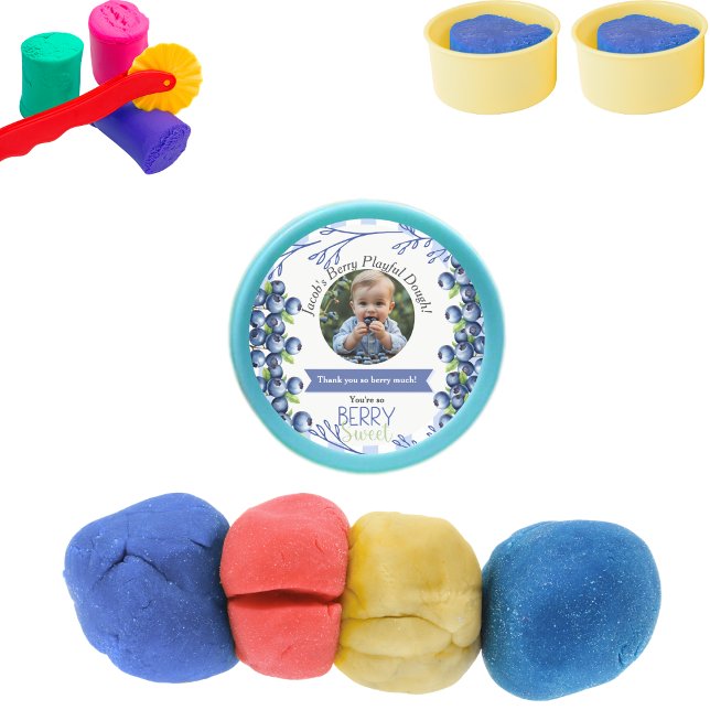 Pegatina Redonda Fiebre de cumpleaños Blueberry Favor Playdough Lid (Blueberry Birthday Favor Playdough Lid Classic Round Sticker)