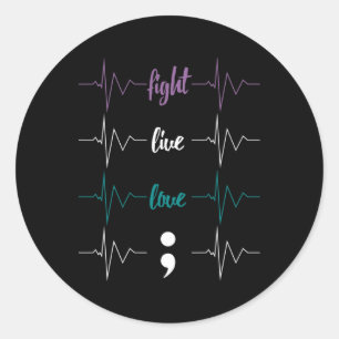Pegatina Redonda Fiebre Live Love Semicolon Heartbeat Suicidio Awar