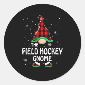 Pegatina Redonda Field Hockey Gnome Buffalo Plaid Matching Family C