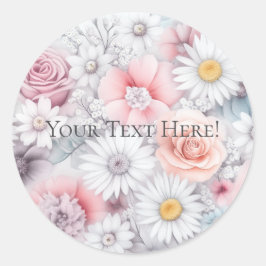 Pegatina Redonda Field of Blooms Elegant Muted Classic Floral