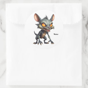 Pegatina Redonda Fierce Chupacabra Art Spiky Fur Fantasy Creativida