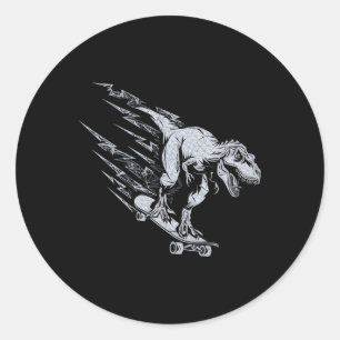 Pegatina Redonda Fiero T-rex Skateboarding Velocidad Relámpago