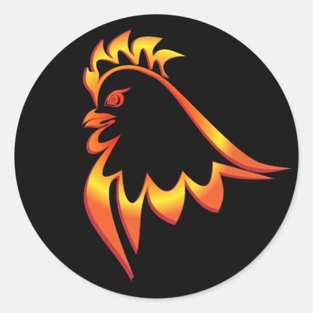 Pegatina Redonda Fiery Rooster (Anverso)