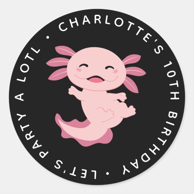 Pegatina Redonda Fiesta A Lotl ・ Cumpleaños de Axolotl (Anverso)
