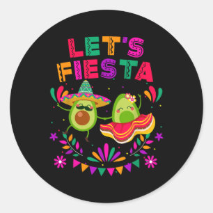 Pegatina Redonda Fiesta aguacate bailando cinco de mayo en México