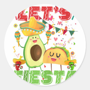 Pegatina Redonda Fiesta Aguacate Y Tacos Cinco De Mayo Mexica